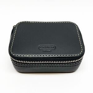 Coach Black Leather Zip Around Pill Box Case, Travel Storage, 3.5-Inch